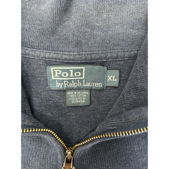 Vintage Polo Ralph Lauren Navy Blue Knit Quarter Zip Men’s Pullover Sweater XL - Picture 3 of 5